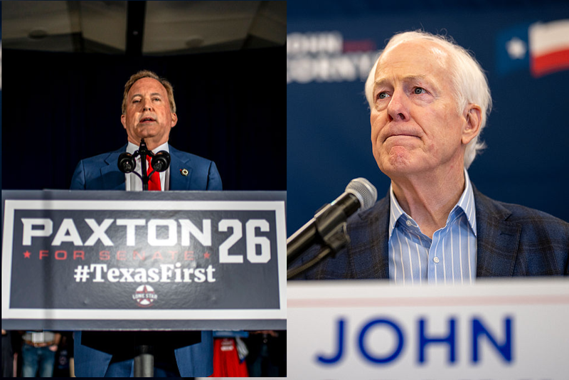 Composite image of AG Paxton and Sen. Cornyn