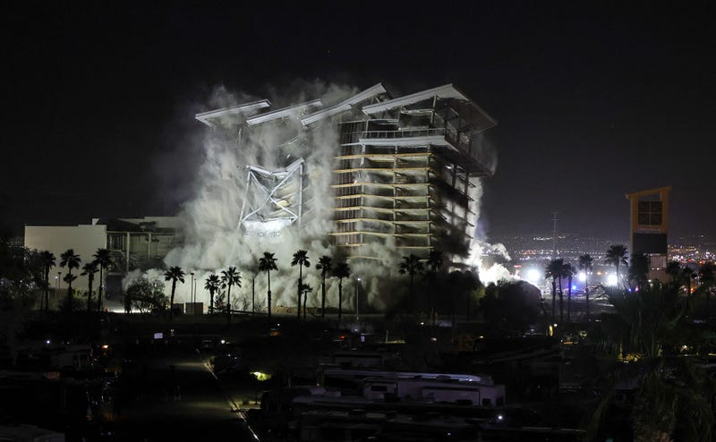The tower of the Eastside Cannery Casino and Hotel is demolished by implosion early on March 05, 2026 in Las Vegas, Nevada. 