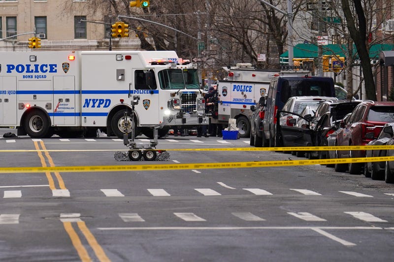 The NYPD Bomb Squad and FBI officers conduct an investigation on the Upper East Side on March 8, 2026