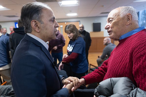 Illinois Democratic U.S. Senate candidate, U.S. Rep. Raja Krishnamoorthi greets supporters during a campaign stop at the Schaumburg Community Recreation Center on March 16, 2026 in Schaumburg, Illinois. The Illinois primary is March 17. (Photo by Scott Olson/Getty Images)