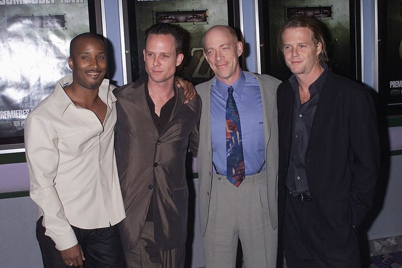 Granville Adams, Dean Winters, J.K. Simmons, and Scott Winters at the premiere of Oz on 6/28/2000 at Chelsea Cinemas in New York City