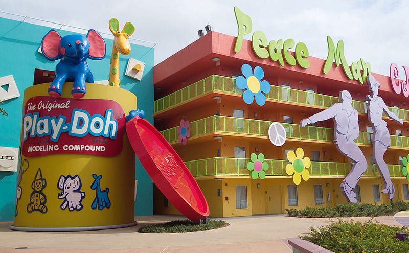: Giant Play-Doh sculptures sit outside of the 1970's wing at Disney's Pop Century Resort September 5, 2003 in Lake Buena Vista, Florida.