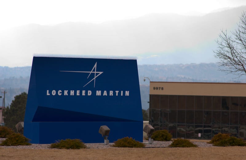 A sign for Lockheed Martin, the weapons manufacturer that Powell-Bajwa's company secured a $2 million contract for.