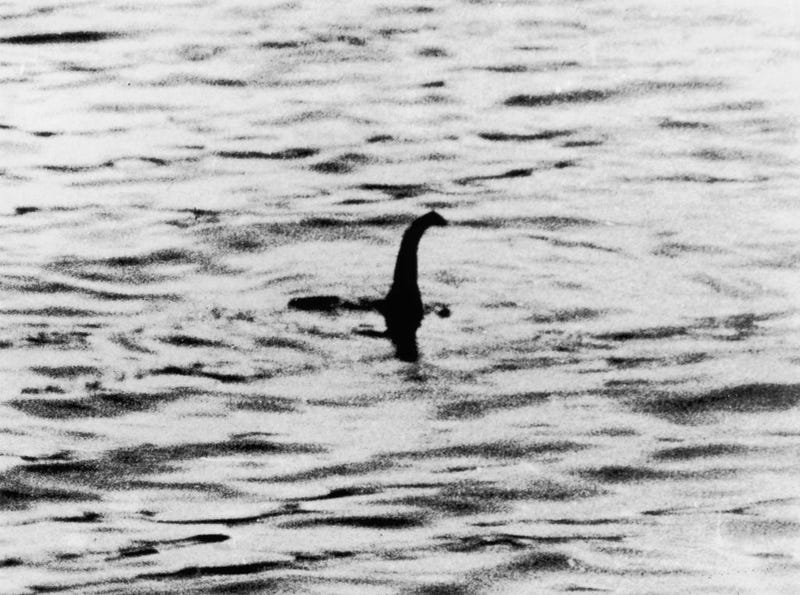 A view of the Loch Ness Monster, near Inverness, Scotland, April 19, 1934. The photograph, one of two pictures known as the 'surgeon's photographs,' was allegedly taken by Colonel Robert Kenneth Wilson, though it was later exposed as a hoax by one of the participants, Chris Spurling, who, on his deathbed, revealed that the pictures were staged by himself, Marmaduke and Ian Wetherell, and Wilson. References to a monster in Loch Ness date back to St. Columba's biography in 565 AD. More than 1,000 people claim to have seen 'Nessie' and the area is, consequently, a popular tourist attraction. (Photo by Keystone/Getty Images)