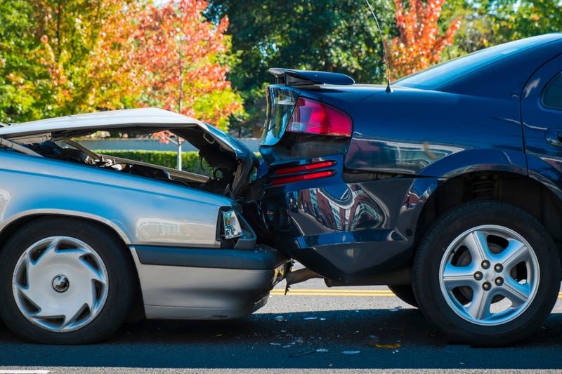Stock image of cars involved in rear-end crash