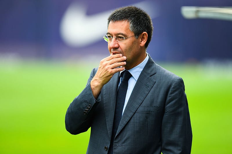FC Barcelona President Josep Maria Bartomeu looks on during a FC Barcelona training session at Ciutat Esportiva de Sant Joan Despi on July 25, 2014 in Barcelona, Spain. 
