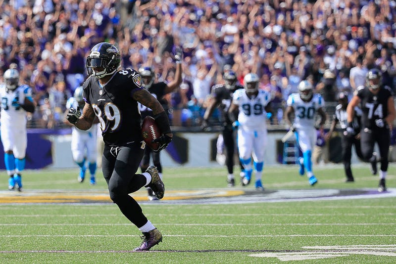 Steve Smith burns the Panthers defense for a long touchdown.