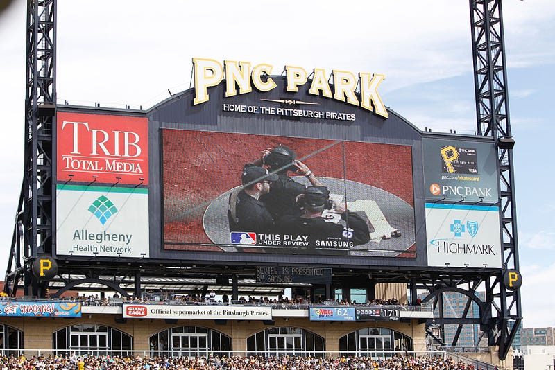  A view of the scoreboard during a play under review