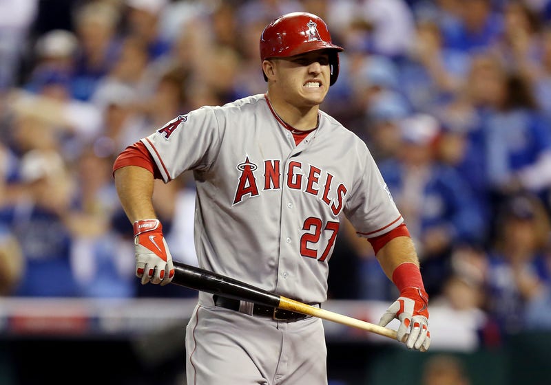 Mike Trout #27 of the Los Angeles Angels