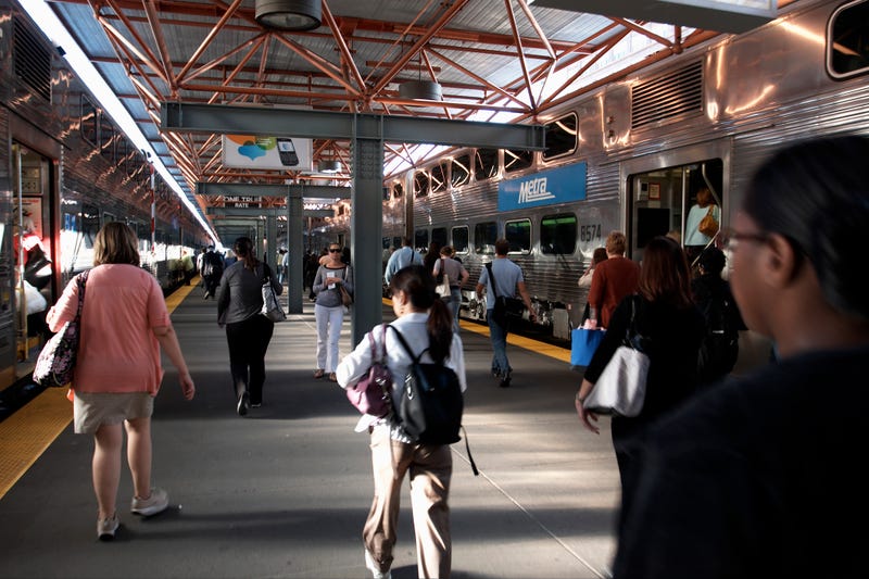 Commuters on a platform at LaSalle railway station in Chicago