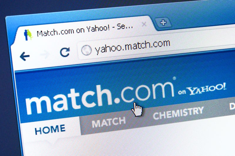 Close up of "Match.com on Yahoo" main page on the web browser.