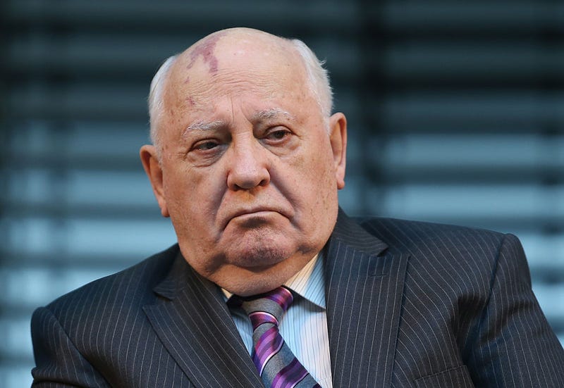 Former Soviet leader Mikhail Gorbachev while attending a podium discussion on the eve of the 25th anniversary of the fall of the Berlin Wall on November 8, 2014 in Berlin, Germany.
