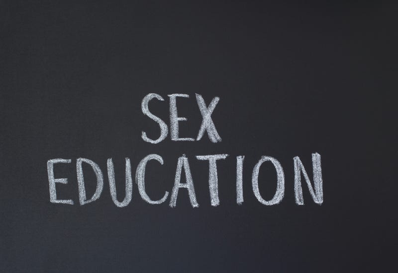 "Sex education" on a chalkboard.