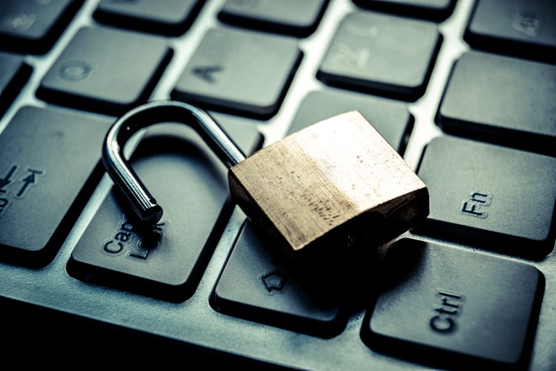 Open padlock on a computer. 