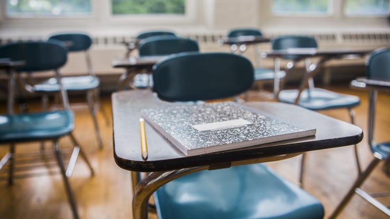 Empty classroom desks
