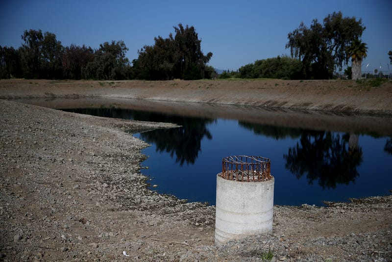 Low water levels are visible at the Los Capitancillos Recharge Ponds on April 3, 2015 in San Jose, California.