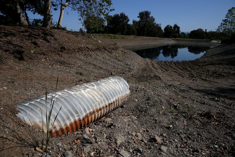 Low water levels are visible at the Los Capitancillos Recharge Ponds on April 3, 2015 in San Jose, California.