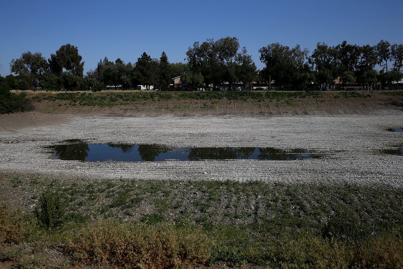 Low water levels are visible at the Los Capitancillos Recharge Ponds on April 3, 2015 in San Jose, California.