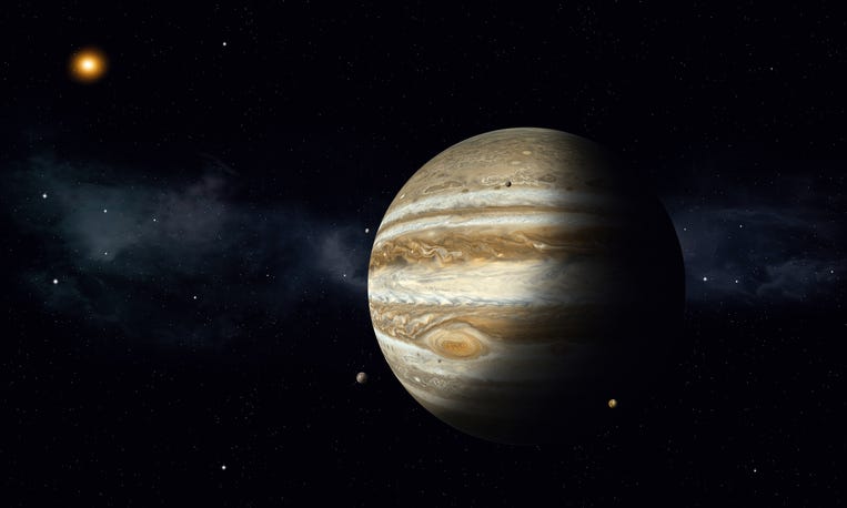 Jupiter and its moons.