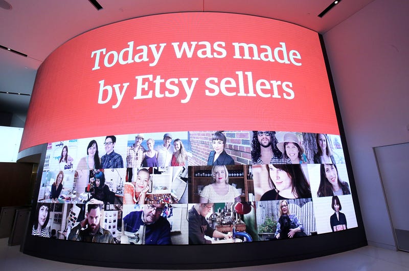 NEW YORK, NY - APRIL 16: Etsy Sellers Market in Times Square celebrating Etsy's celebration going IPO at Nasdaq on April 16, 2015 in New York City
