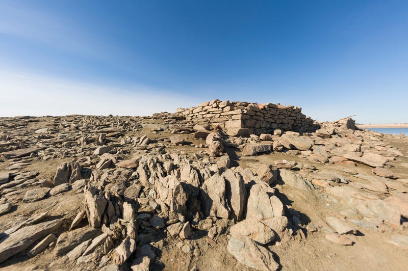 Artifacts revealed by low water levels at Folsom Lake in California. 