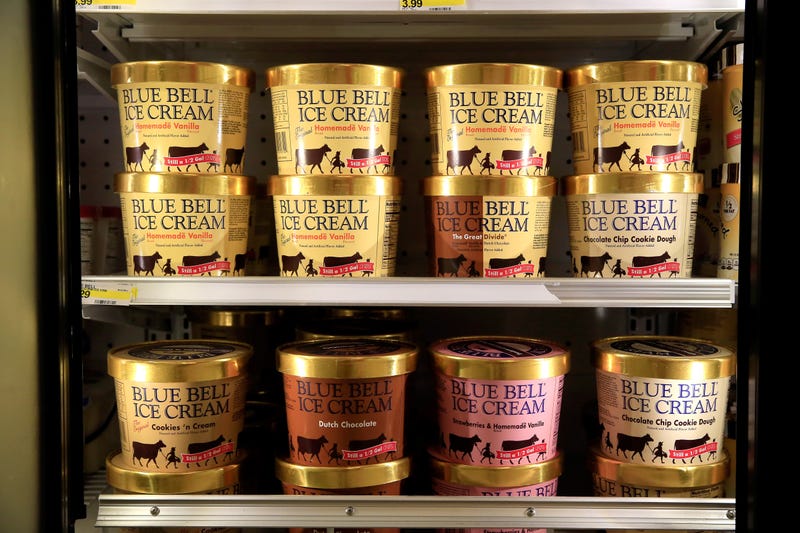 Blue Bell Ice Cream is seen on shelves of an Overland Park grocery store prior to being removed on April 21, 2015, in Overland Park, Kansas.