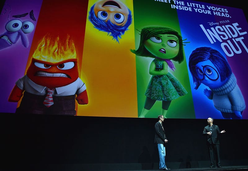 Writer/director Pete Docter (L) and producer Jonas Rivera speak onstage during The Walt Disney Studios invites you to a Special Screening of Inside Out at The Colosseum at Caesars Palace during CinemaCon, the official convention of the National Association of Theatre Owners, on April 22, 2015 in Las Vegas, Nevada.