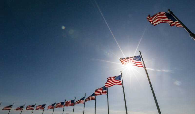 American flags in the sunshine