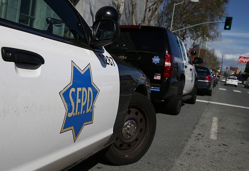 San Francisco police cars sit parked in front of the Hall of Justice on February 27, 2014 in San Francisco, California. 