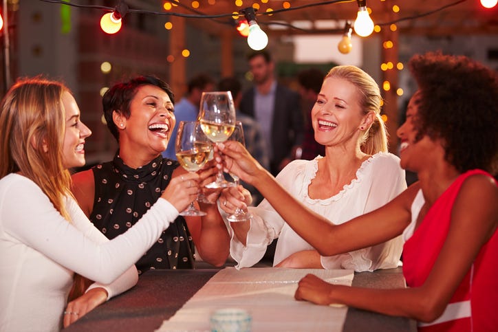 best friends drinking wine