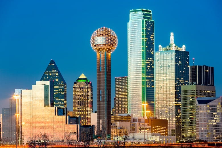 Dallas, TX skyline at sunset