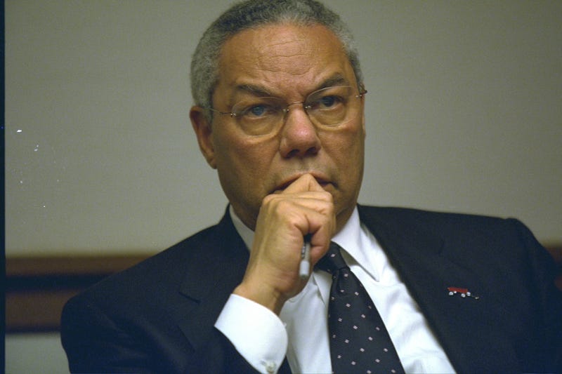In this handout photo provided by the U.S. National Archives, Secretary of State Colin Powell meets in the President's Emergency Operations Center (PEOC) after the terrorist attacks on September 11, 2001 in Washington, DC.