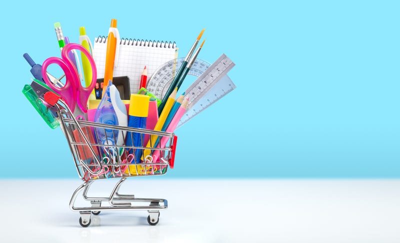 school supplies in shopping cart