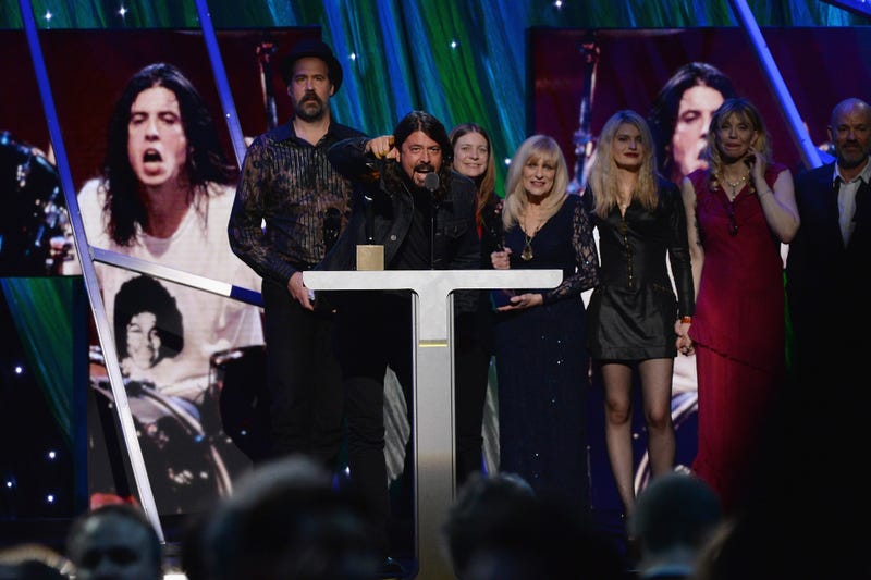 Dave Grohl of Nirvana speaks onstage at the 29th Annual Rock And Roll Hall Of Fame Induction Ceremony at Barclays Center of Brooklyn on April 10, 2014 in New York City. (Photo by Larry Busacca/Getty Images)