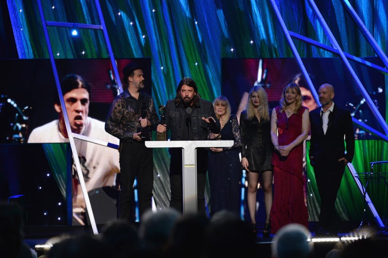 Dave Grohl of Nirvana speaks onstage at the 29th Annual Rock And Roll Hall Of Fame Induction Ceremony at Barclays Center of Brooklyn on April 10, 2014 in New York City.