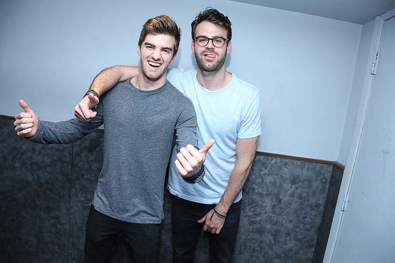 NYC based DJs Andrew Taggart and Alex Pall, of The Chainsmokers backstage 