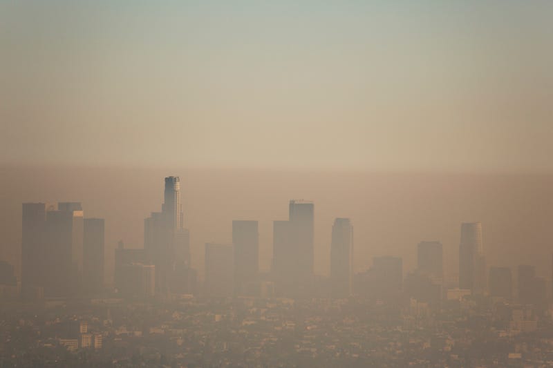 Downtown Los Angeles covered in a layer of smog.