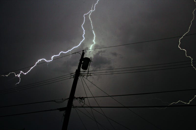 A transformer being struck by lightning.