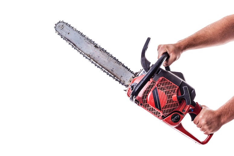 Man, Chainsaw, White Background
