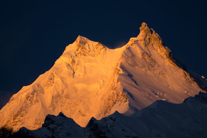 Manaslu Peak - the eighth highest mountain in the world located in Nepal, Himalayas.