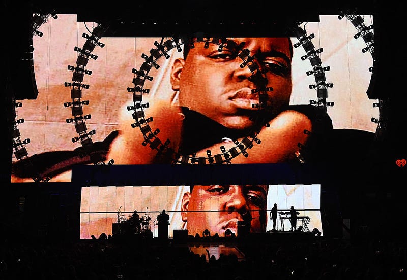 The Notorious B.I.G. are shown during a performance
