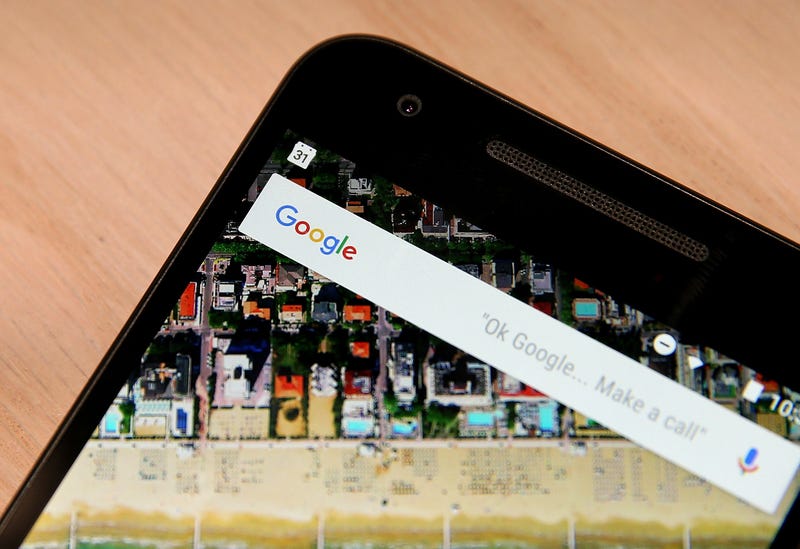 The Google logo is displayed on the new Nexus 5X phone during a Google media event on September 29, 2015 in San Francisco, California.