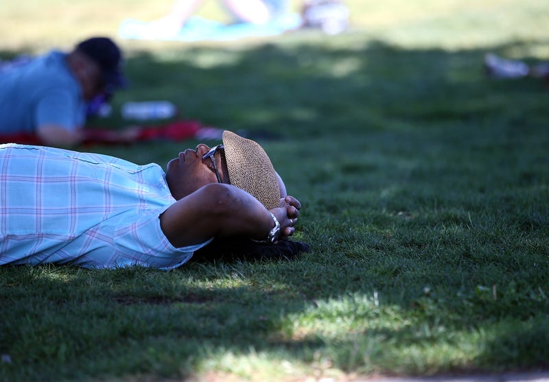 A man rests in the shade at Aquatic Park on May 14, 2014 in San Francisco, California.