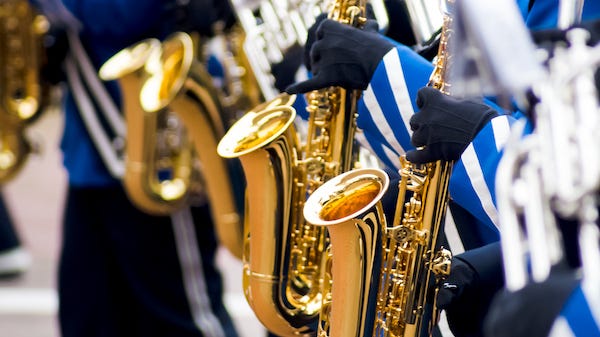 Saxophone players in a marching band