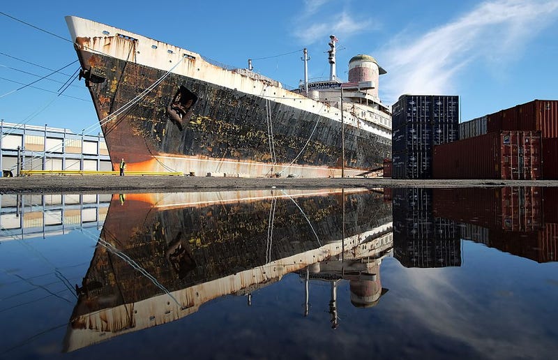 The retired ocean liner SS United States is pictured at a dock in Philadelphia in 2015.