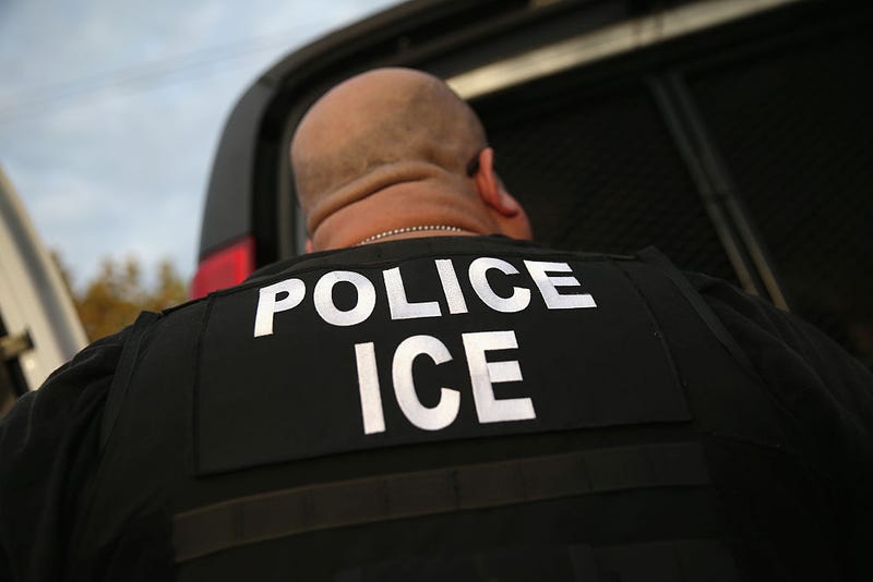 U.S. Immigration and Customs Enforcement (ICE), agents detain an immigrant on October 14, 2015 in Los Angeles, California.