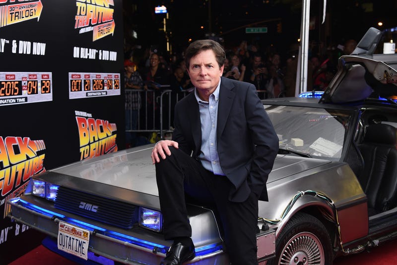 michael j fox on the delorean from back to the future 