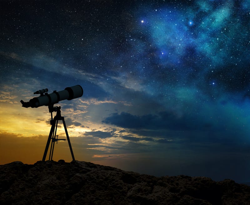 Telescope night sky stock photo.