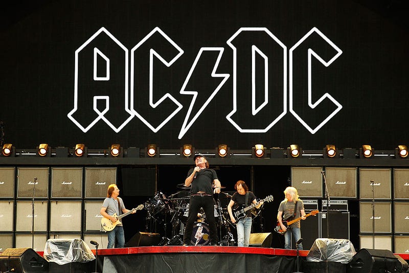 AC/DC perform on stage during a media call ahead of their 'Rock or Bust' world tour at ANZ Stadium on November 3, 2015 in Sydney, Australia. 
