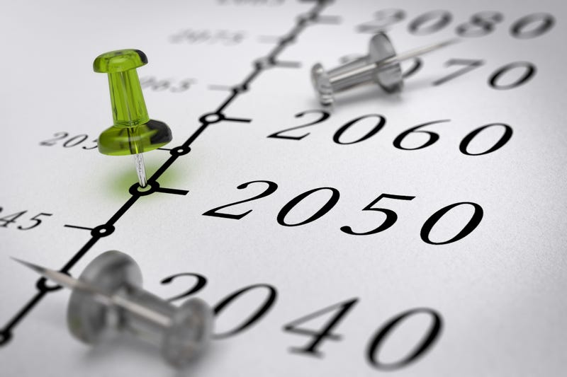 The year 2050 marked with a pin